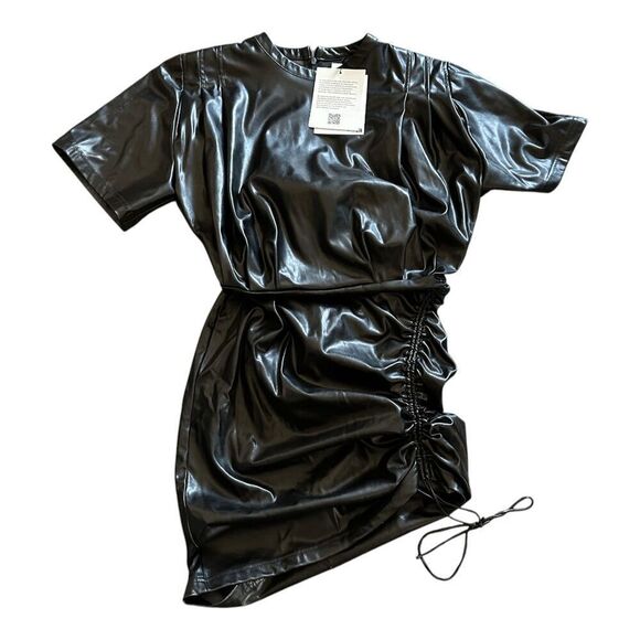 Brand New Isabel Marant Etoile Black Balesi Faux Leather Ruched Dress - Size EU - Picture 4 of 6